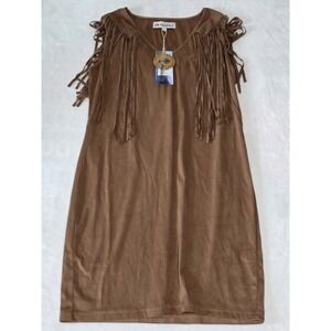 Montana Co Large Western Brown Faux Suede Fringe Knee Sleeveless Dress Cowgirl